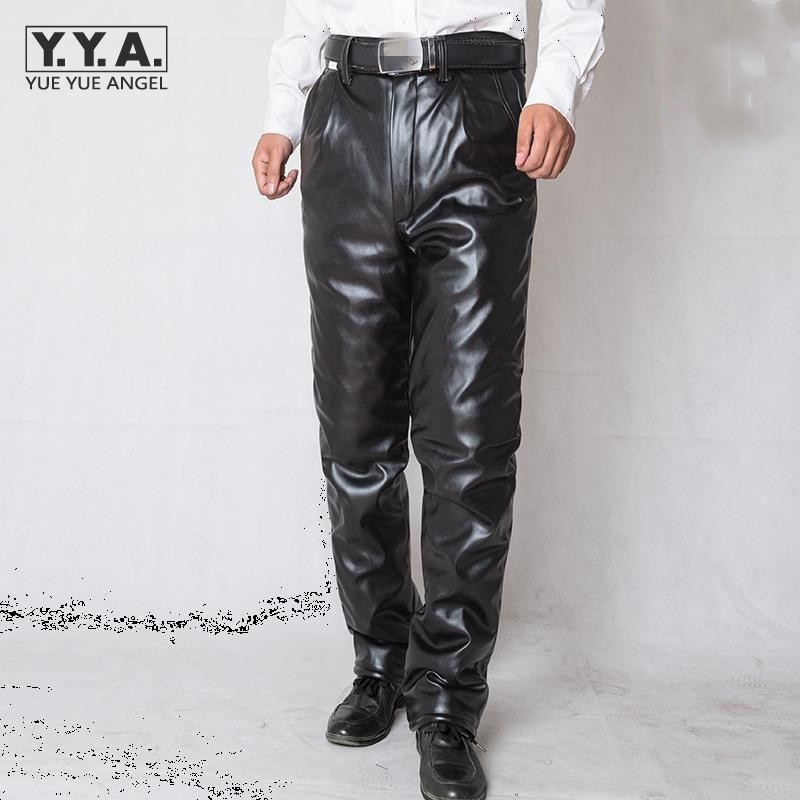 Motorcycle Gear Mens - 冬フリースライナーオートバイパンツ男性ハイウエスト暖かい防風防水 Pu レザーパンツメンズストレートズボンプラスサイズ